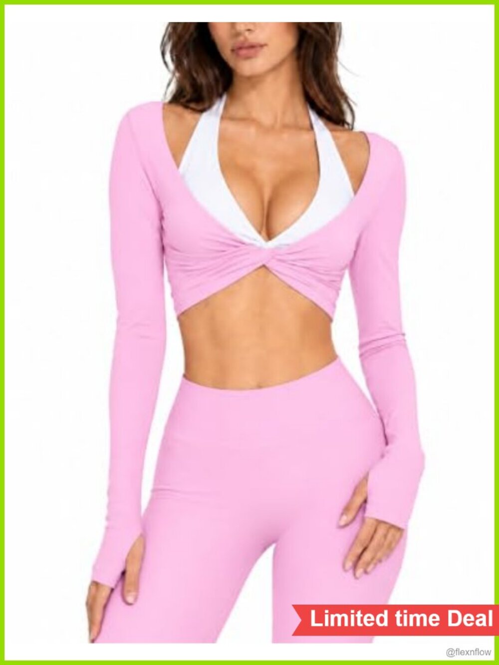 Women's 2 Piece Workout Set Long Sleeve Twist Top Leggings Nylon Elastane